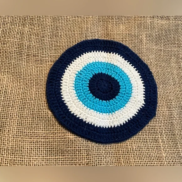 Beige Tote Bag with Blue Evil Eye Design - Picture 5 of 6